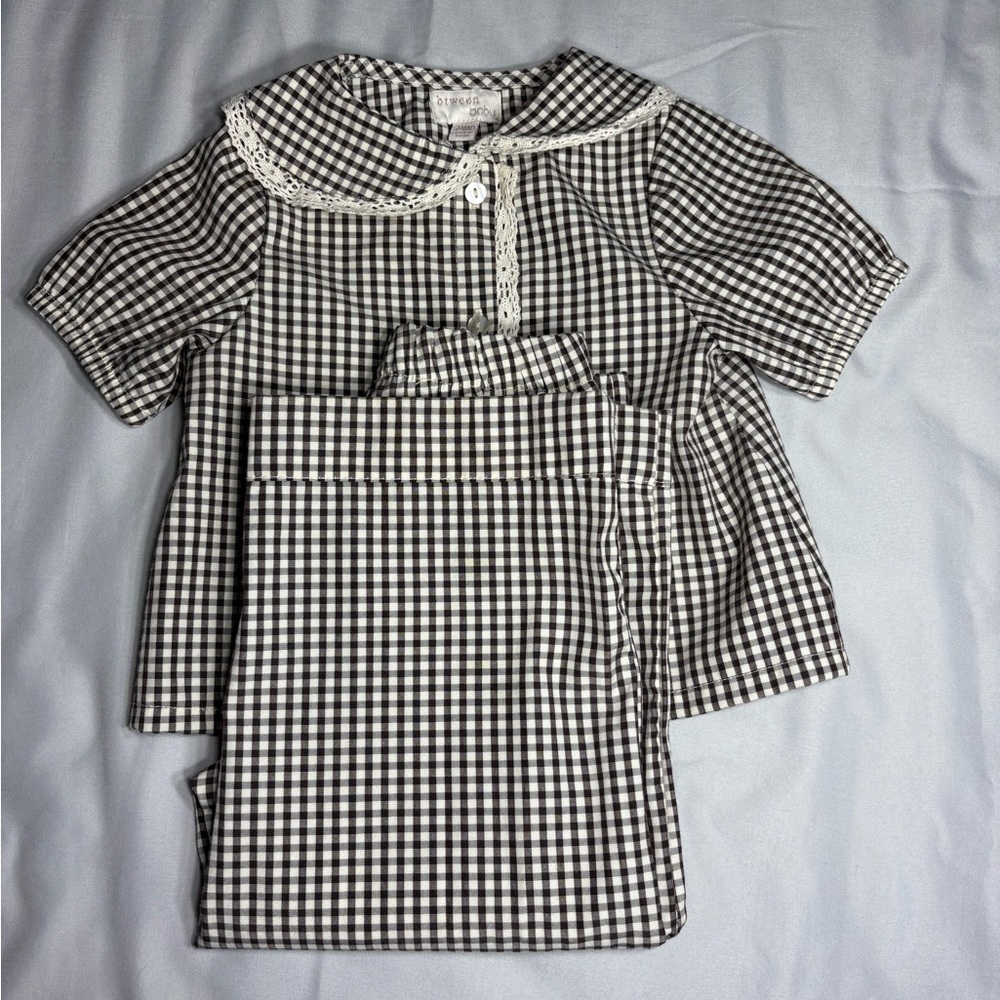 btween Brown and White Gingham Kids Pajama Set